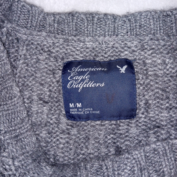 Y2K Fitted American Eagle Gray Wool Cable Knit  Sweater Dress Size M - Picture 11 of 12